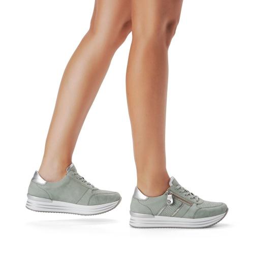 Remonte Sneaker Schnürer Reißverschluss Leder grün softfoam D1310-52 