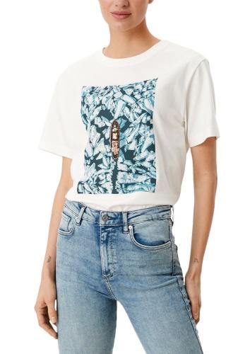 s.Oliver Jersey Shirt mit Schriftprint weiß S21 2108819 