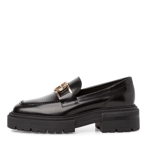 Tamaris Slipper LoaferLeder Goldspange mit Logo TOUCHit- Fußbett schwarz S22 1-1-24709-29 
