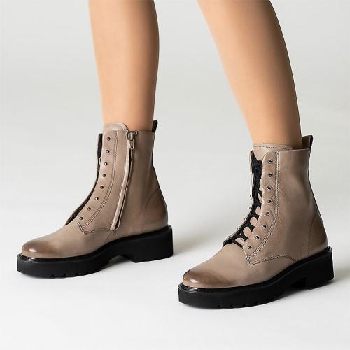 Paul Green Schnürboots Glattleder beige S21 Plateau Nieten Reißverschluss 9815-049 
