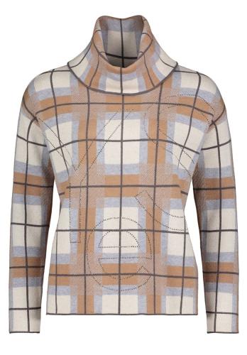 Betty Barclay Strickpullover großer Kragen Karo- Muster beige S22 57861026 