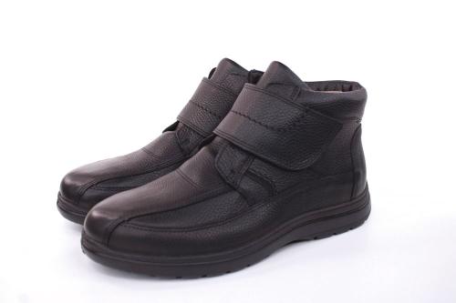 Jomos Herren Stiefelette Leder Lammfell Klettverschluss Comfortwweite H schwarz S22 464503 