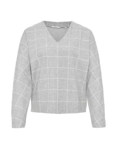 OPUS Sweater Gavini check Pullover V- Ausschnitt grau S22 10095710760145 