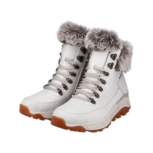 Rieker EVOLUTION Damen Schnürstiefel Schnürboot TEX- Membran Schurwolle Wechselfußbett weiß S22 W0063-80 38 | offwhite/murmel | F