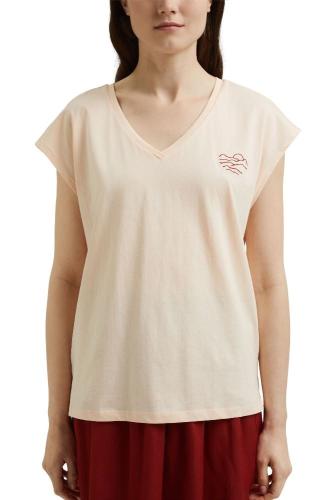 EDC Top mit Stickerei V - Ausschnitt nude rosa 061CC1K321 