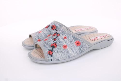 s`knöpfli Damen Pantolette Marienkäfer- Motiv grau S13 Z28649 