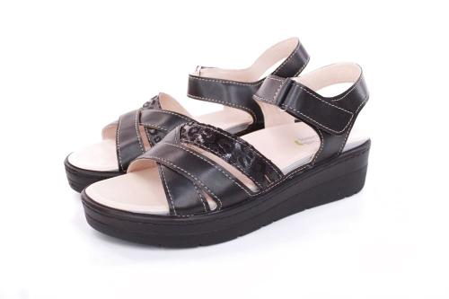 Fußbequem Damen Sandale Leder Wechselfußbett Klettverschluss schwarz S13 10301 