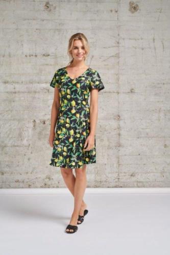 Smashed Lemon Kleid kurzarm Zitronenmuster schwarz  21112-999 
