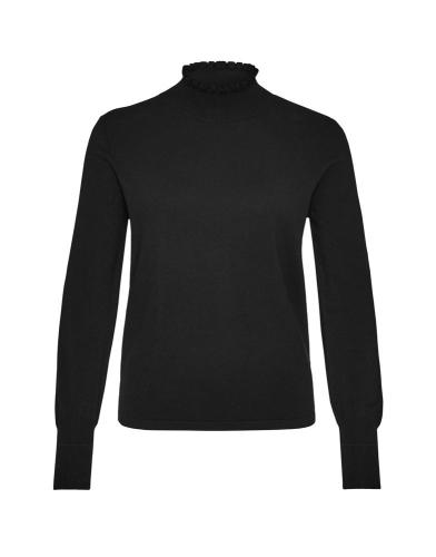 OPUS Strickpullover Polluna Rippbündchen Rüschenkante schwarz S22 1012515998100 