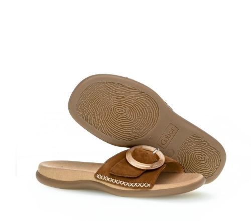Gabor Pantolette Leder braun goldene Schnalle 63.701.18 36 | brandy | F