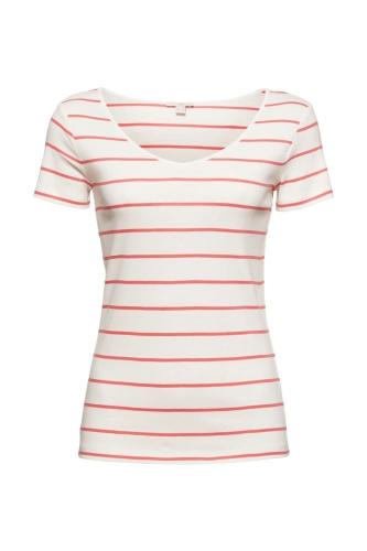 EDC Basic T- Shirt V- Neck gestreift 041CC1K306 XS | C645 CORAL | 