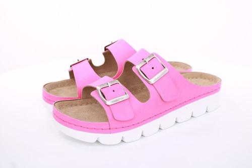 Fußbequem Damen Pantolette Leder gelb, pink S13 9002 