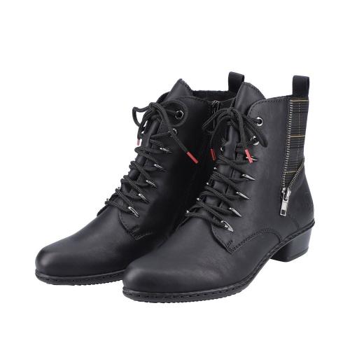 Rieker  Antistress Damen Stiefelette Zierreißverschluss Karomuster schwarz S22 Y0700-01 40 | schwarz/schwarz | F