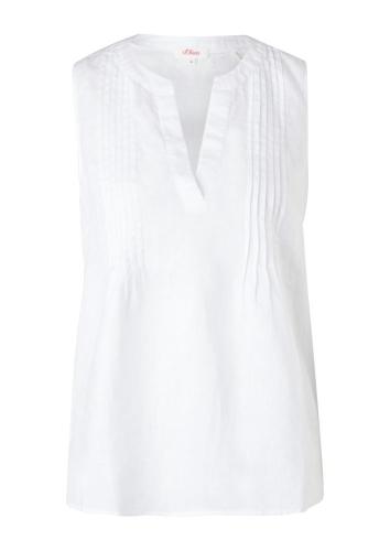 s. Oliver Bluse Ärmellos Leinen weiß gelb  2100042 