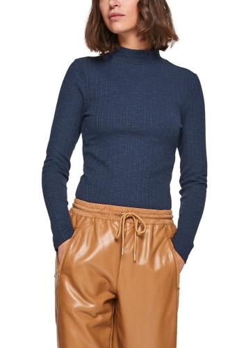 s.Oliver Shirt Langarm Stehkragen Rippe blau S21 2113736 