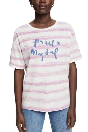 ESPRIT Gestreiftes T-Shirt mit Print aus Bio-Baumwolle 032EE1K321 XS | E111 OFF WHITE | 