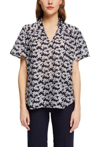 EDC geblümte Bluse mit Leinen 032CC1F302 XS | C402 NAVY 3 | 