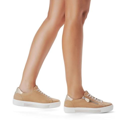 Remonte Schnürhalbschuh Sneaker Leder Reißverschluss sand beige softfoam D0903-60 