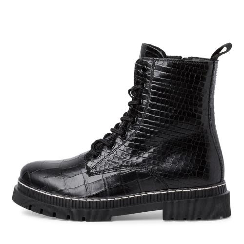 Tamaris Schnürstiefelette Schnürboots Leder Croco- Prägung derbe Sohle TOUCHit-Fußbett schwarz S22 1-1-25862-29 