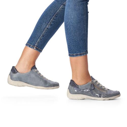 Remonte Sneaker Schnürer Leder Reißverschluss blau kombi R3416-14 
