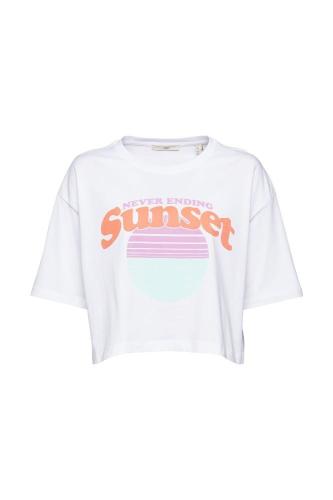 EDC Cropped T-Shirt Frontprint Rundhalsausschnitt weiß S12 062CC1K315 