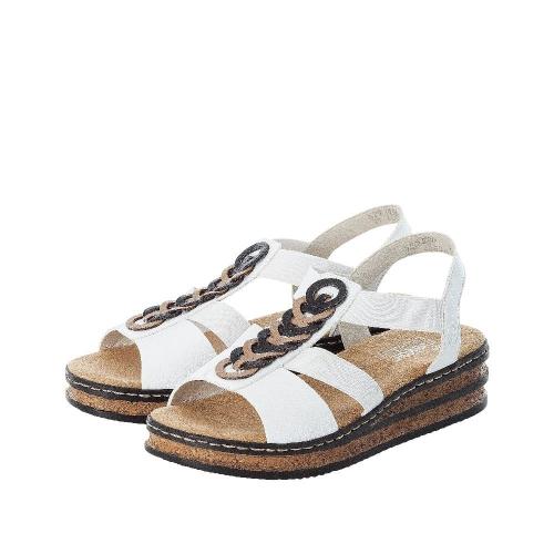Rieker Antistress Sandaletten Keilabsatz Gummizug weiß S12 629Y2-80 37 | weiss/beige/sch | E