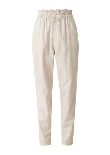 QS designed by High- Waist- Hose Leinenmix beige, schwarz S12 2113451 