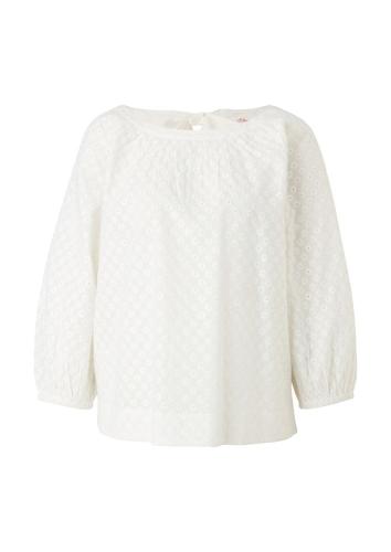 s.Oliver Bluse 3/4 Arm Lochstickerei Schleife weiß S12  2111994 