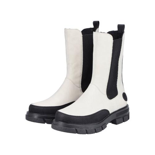 Rieker Antistress Damen Stiefel Chelsea- Boots derbe Profilsohle beige S22 Z9170-60 36 | schwarz/crema/s | F