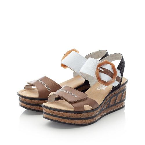 Rieker Sandale Keil Plateau Antistress Klettverschluss Antistress beige  68176-64 41 | leinen/weiss/sc | F