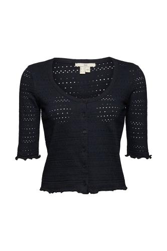 EDC T- Shirt Knopfleiste Lochmuster Rollsaum schwarz, weiß S12 042CC1K316 S | C001 BLACK | 