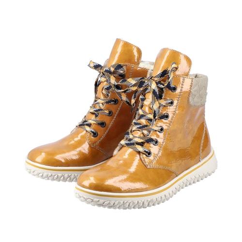 Rieker Antistress Schnürstiefel Schnürboot Lack-Optik gelb  S21  Z4206-68 39 | miele/beige | E