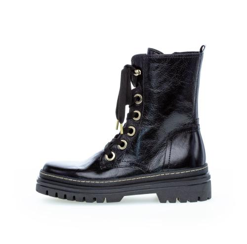 Gabor Bikerboot Schnürstiefelette Leder Wechselfußbett schwarz S22 91.721.37 5,5 | schwarz (gold) | F