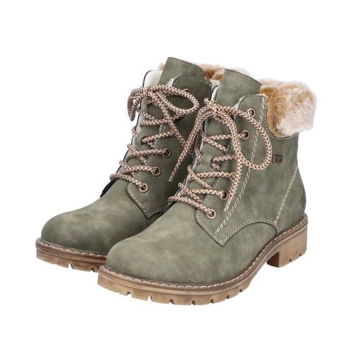 Rieker Antistress Damen Schnürboot Schnürstiefelette TEX- Membran Warmfutter Kunstfell grün S22 Y9100-54 