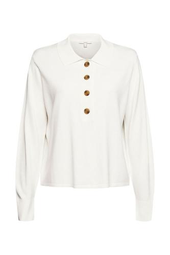 ESPRIT Damen Polo- langarm Pullover Umlegekragen Knopfleiste weiß S12 022EE1I325 L | E110 OFF WHITE | 
