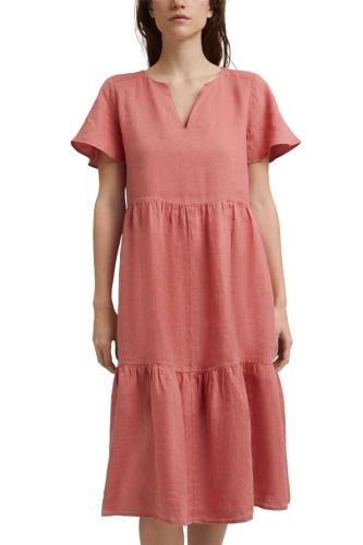 edc Midikleid Volants Leinen rot 041CC1E306 