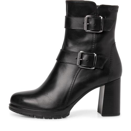 Tamaris Stiefelette Leder Zierschnallen hoher Blockabsatz TOUCHit- Fußbett schwarz S22 1-1-25384-29 40 | 001 BLACK | 