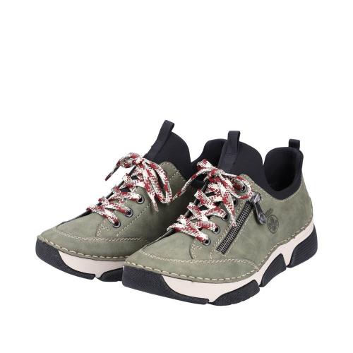 Rieker Antistress Damen Slipper Sneaker Schlupfschaft Zierreißverschluss Wechselfußbett grün S22 45973-54 