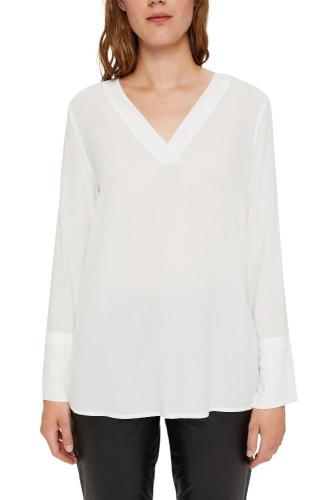 Esprit Collection Bluse Viskose Manschetten V - Ausschnitt weiß 991EO1F315 