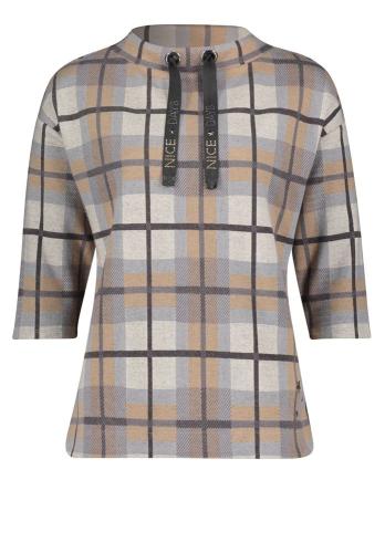Betty Barclay Sweatshirt 3/4 Arm Karo- Muster Stehkragen grau S22 25251134 
