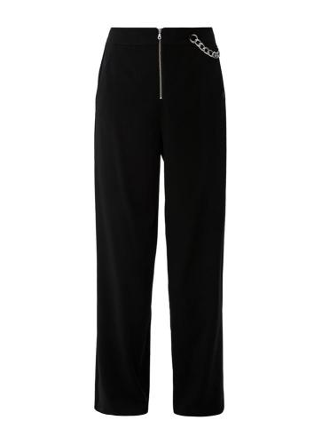 QS designed by Stoffhose Kettendetail weites Bein schwarz S22 2125265 34 | 9999 GREY/BLACK | 