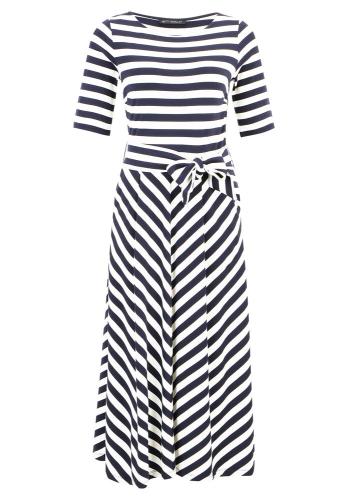 Betty Barclay tailliertes Jerseykleid Streifen Midi- Länge Eingrifftaschen weiß blauS13  13921405 