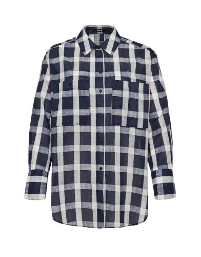 OPUS Bluse FRANNIE Oversize Longbluse kariert blau S22 10070610602143 