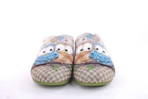 s`knöpfli Damen Hausschuh Pantolette Eulenmotiv Wechselfußbett grau S22 Z27658P 