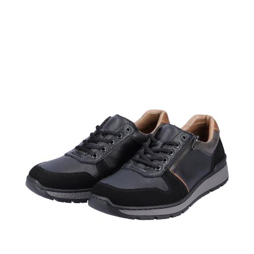 Rieker Antistress Herren Schnürhalbschuh Sneaker Wechselfußbett schwarz S22 B9050-00 44 | schwarz/schwarz | H