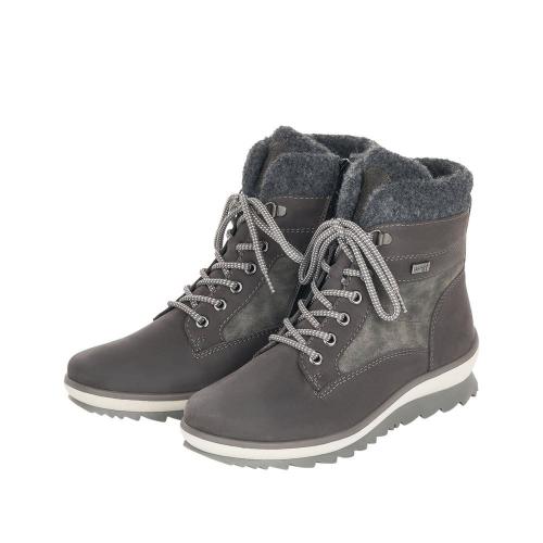 Remonte Damen Schnürstiefelette Schnürboots Rauleder TEX- Membran Warmfutter Schurwolle Wechselfußbett grau S22 R8477-45 