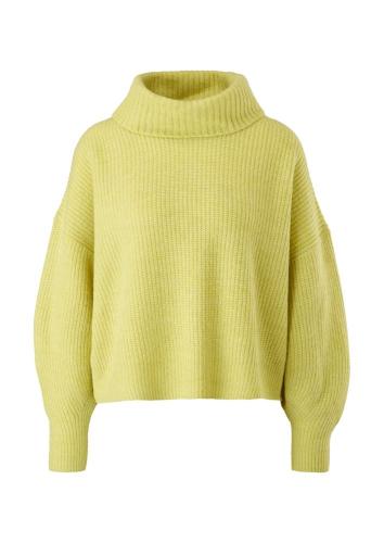 s.Oliver Damen Strickpullover Wollmix Rollkragen weiß gelb S22 2121163 