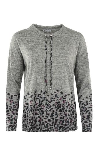 Hajo Strickshirt mit Animal Bordüre Graumelange S21 19247 