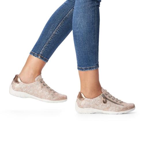 Remonte Sneaker Schnürer Reißverschluss Leder rosegold softfoam R3435 