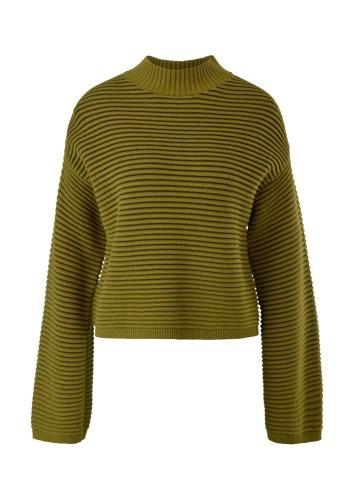 s.Oliver Damen Strickpullover Streifen Rippstruktur Trompetenärmel grün S22  2120792 